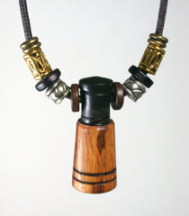 LV-1485 Marblewood & African Blackwood Pendant Necklace, Secret Compartment, Cremation Jewelry -SCREW CAP