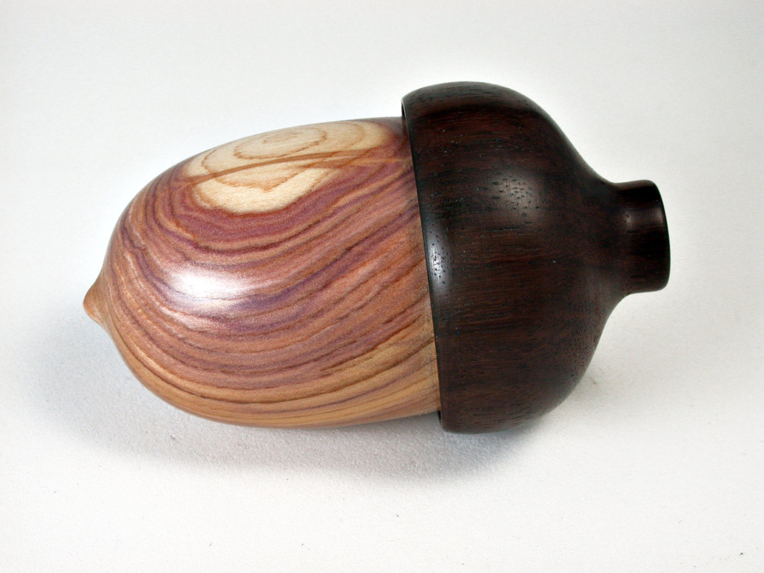LV-1487 Purple Lilac & East Indian Rosewood Acorn Pill Fob, Trinket Box, Jewelry Box-SCREW CAP