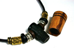 LV-1485 Marblewood & African Blackwood Pendant Necklace, Secret Compartment, Cremation Jewelry -SCREW CAP