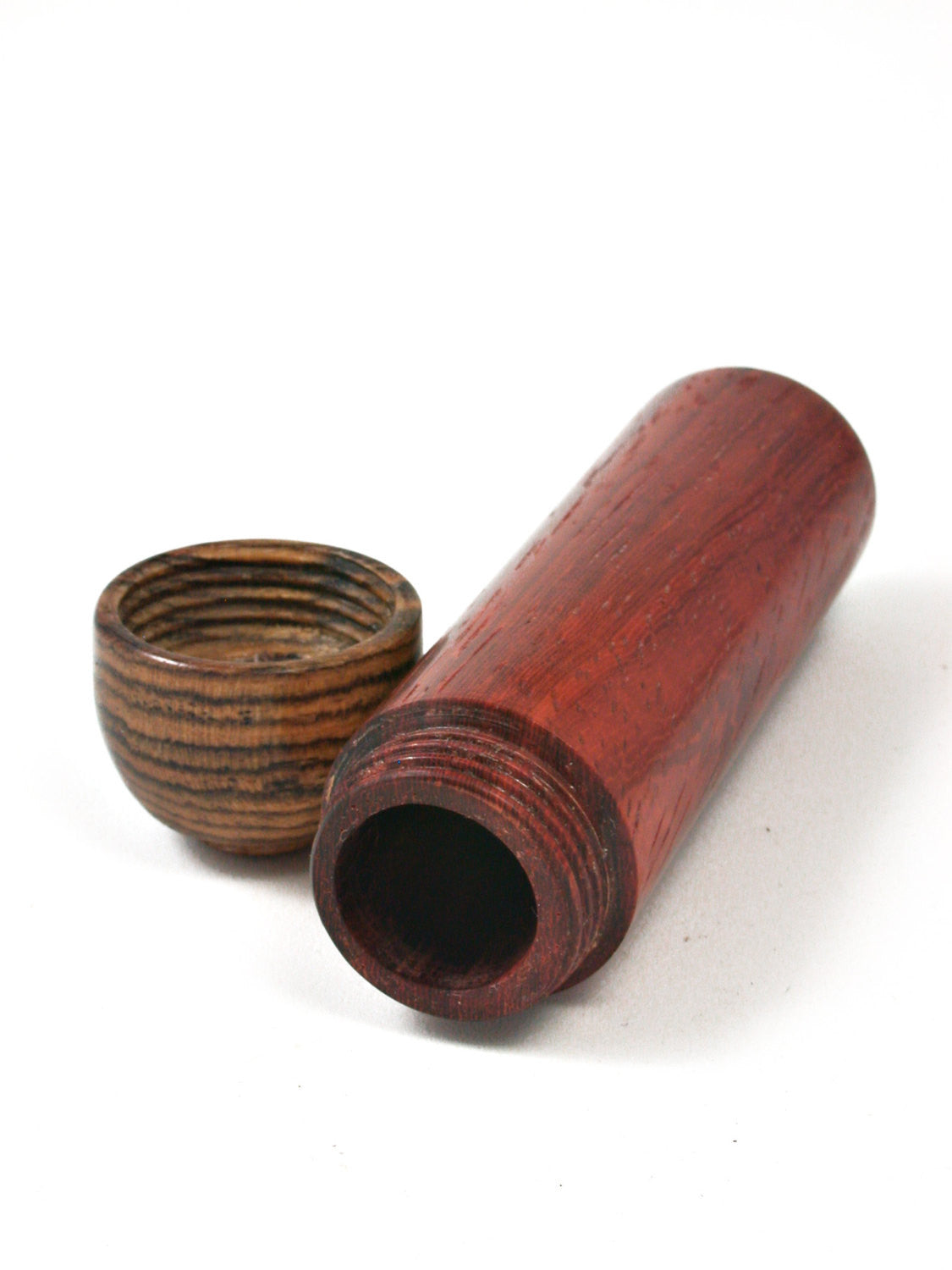 LV-1525 African Padauk & Bocote Slim Pill Box, Snuff Box, Toothpick Holder, Needle Case-SCREW CAP