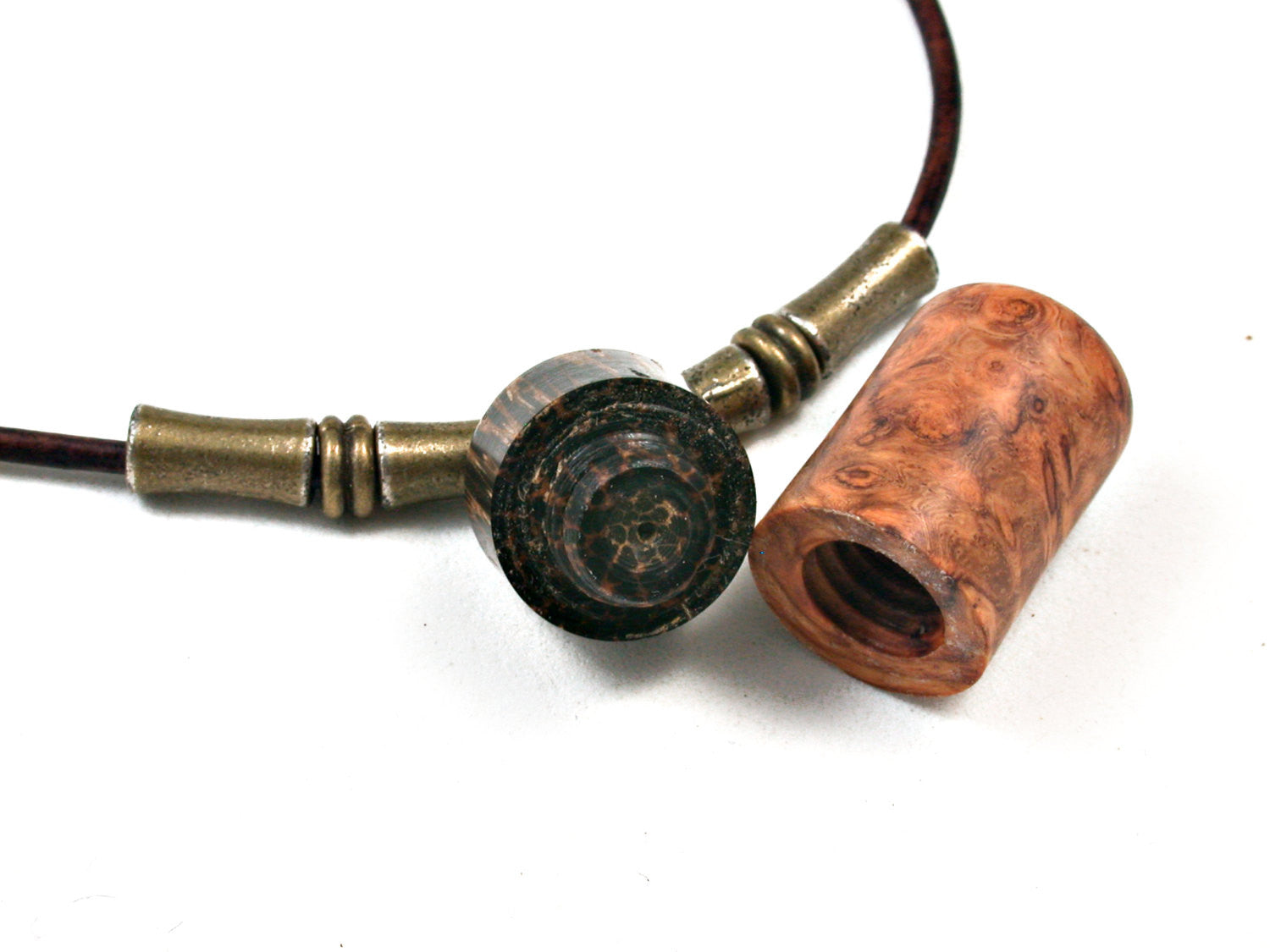 LV-1538 Amboyna Burl & Black Palm Secret Compartment Pendant Necklace, Cremation Jewelry -SCREW CAP