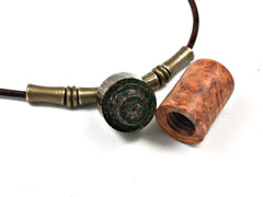 LV-1538 Amboyna Burl & Black Palm Secret Compartment Pendant Necklace, Cremation Jewelry -SCREW CAP