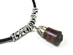 LV-1540 Snakewood & Palm Nut Secret Compartment Pendant Necklace, Pill Fob, Cremation Jewelry -SCREW CAP