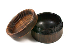 LV-1547 Mun Ebony & Curly Koa Flat Pill Box, Snuff Box, Ring Holder, Trinket Box-SCREW CAP