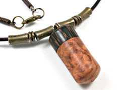 LV-1538 Amboyna Burl & Black Palm Secret Compartment Pendant Necklace, Cremation Jewelry -SCREW CAP