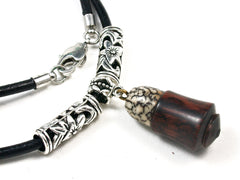 LV-1540 Snakewood & Palm Nut Secret Compartment Pendant Necklace, Pill Fob, Cremation Jewelry -SCREW CAP