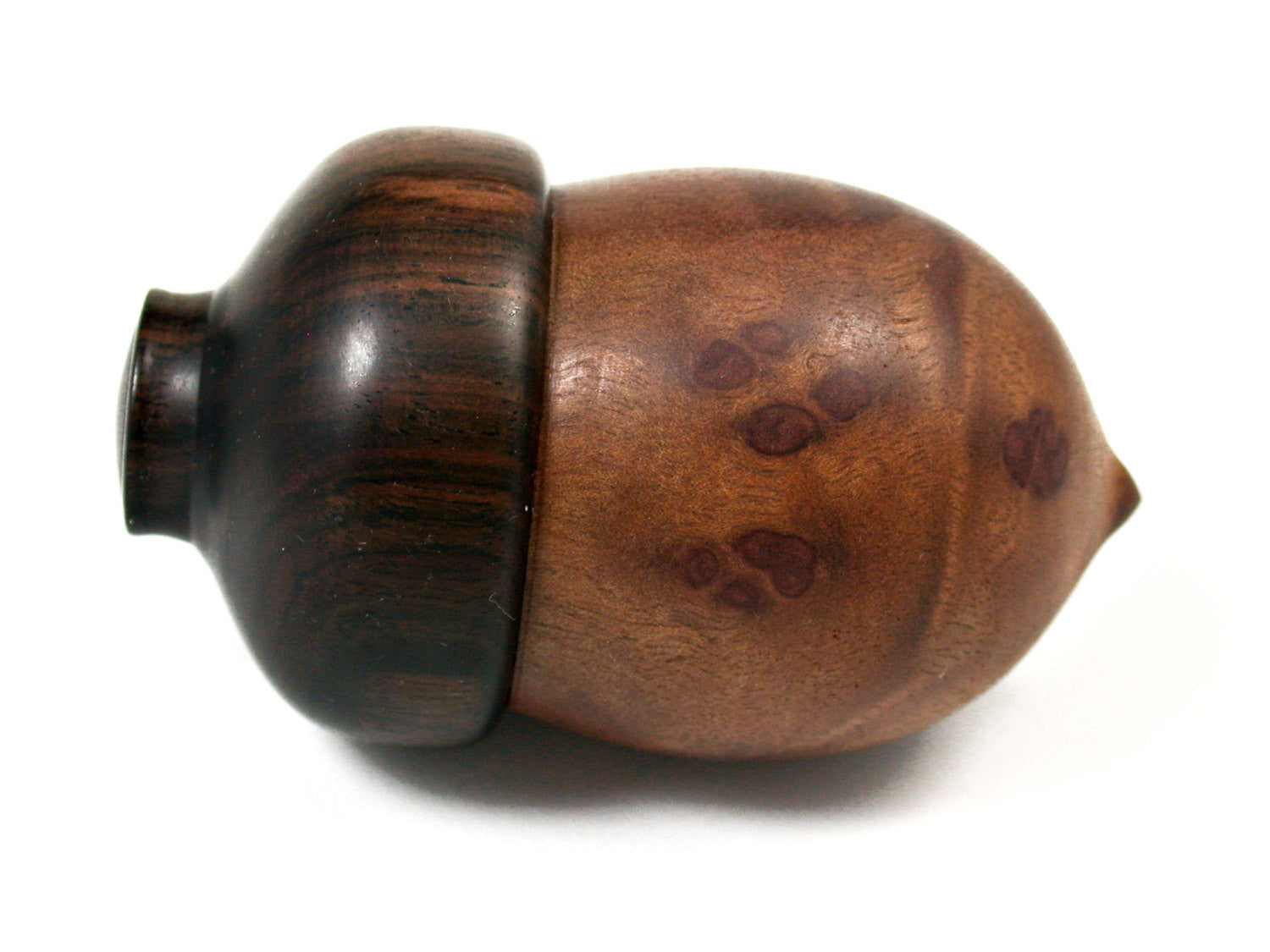 LV-1572 Camphor Burl & Mun Ebony Acorn Trinket Box, Keepsakes, Jewelry Box-SCREW CAP