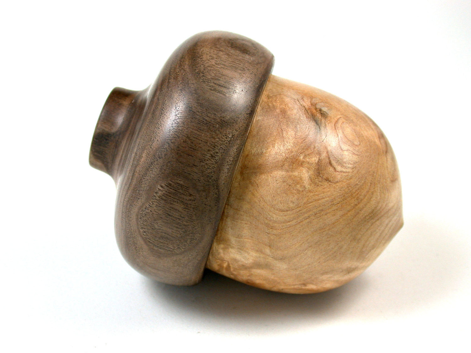 LV-1580 Port Orford Cedar Burl & Black Walnut Acorn Trinket Box, Keepsakes, Jewelry Box-SCREW CAP