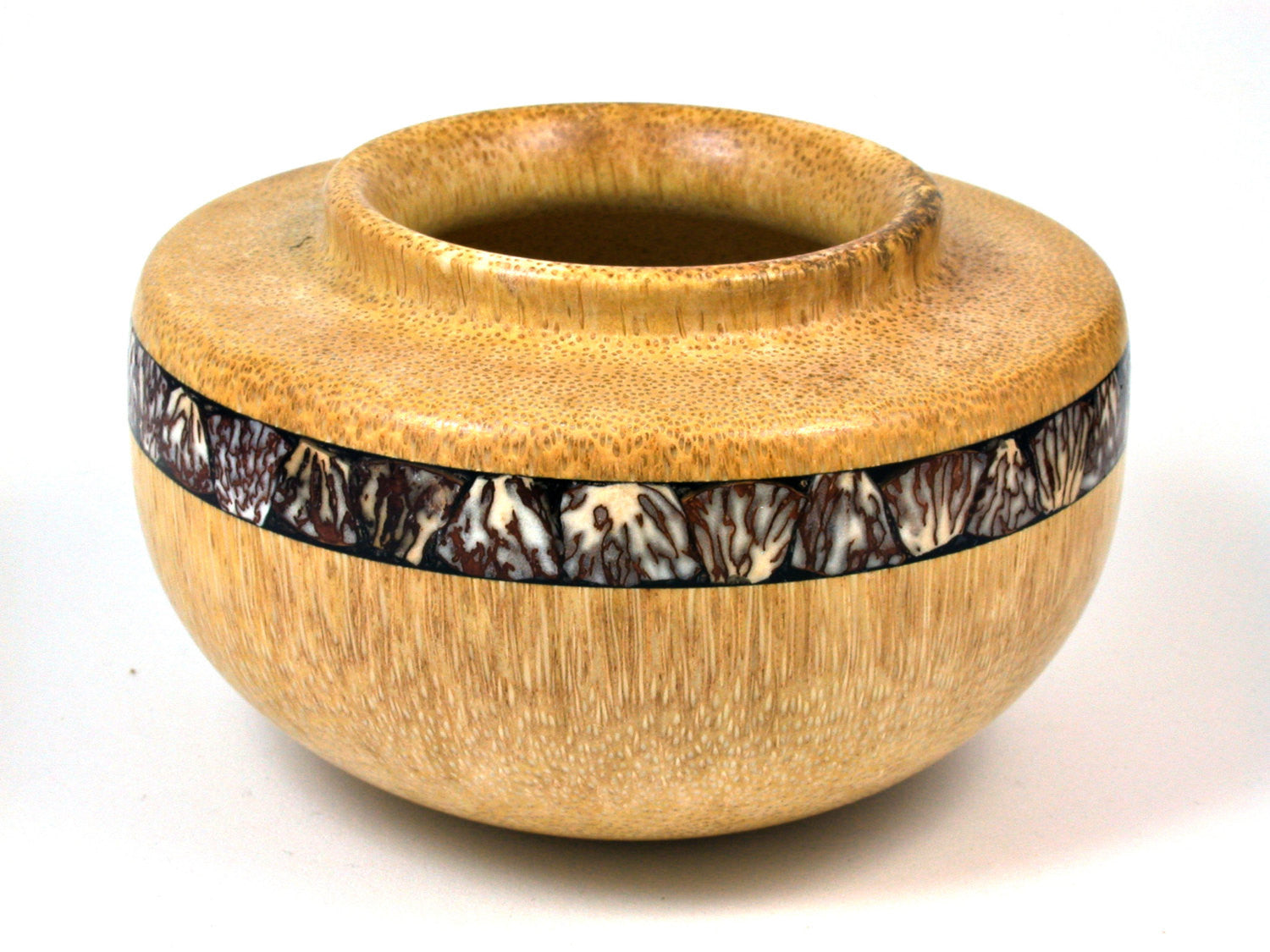 LV-1587 Windmill Palm with Betelnut Inlay Hand Turned Wooden Bowl, Pot, Hollow Form, Vase