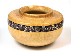 LV-1587 Windmill Palm with Betelnut Inlay Hand Turned Wooden Bowl, Pot, Hollow Form, Vase