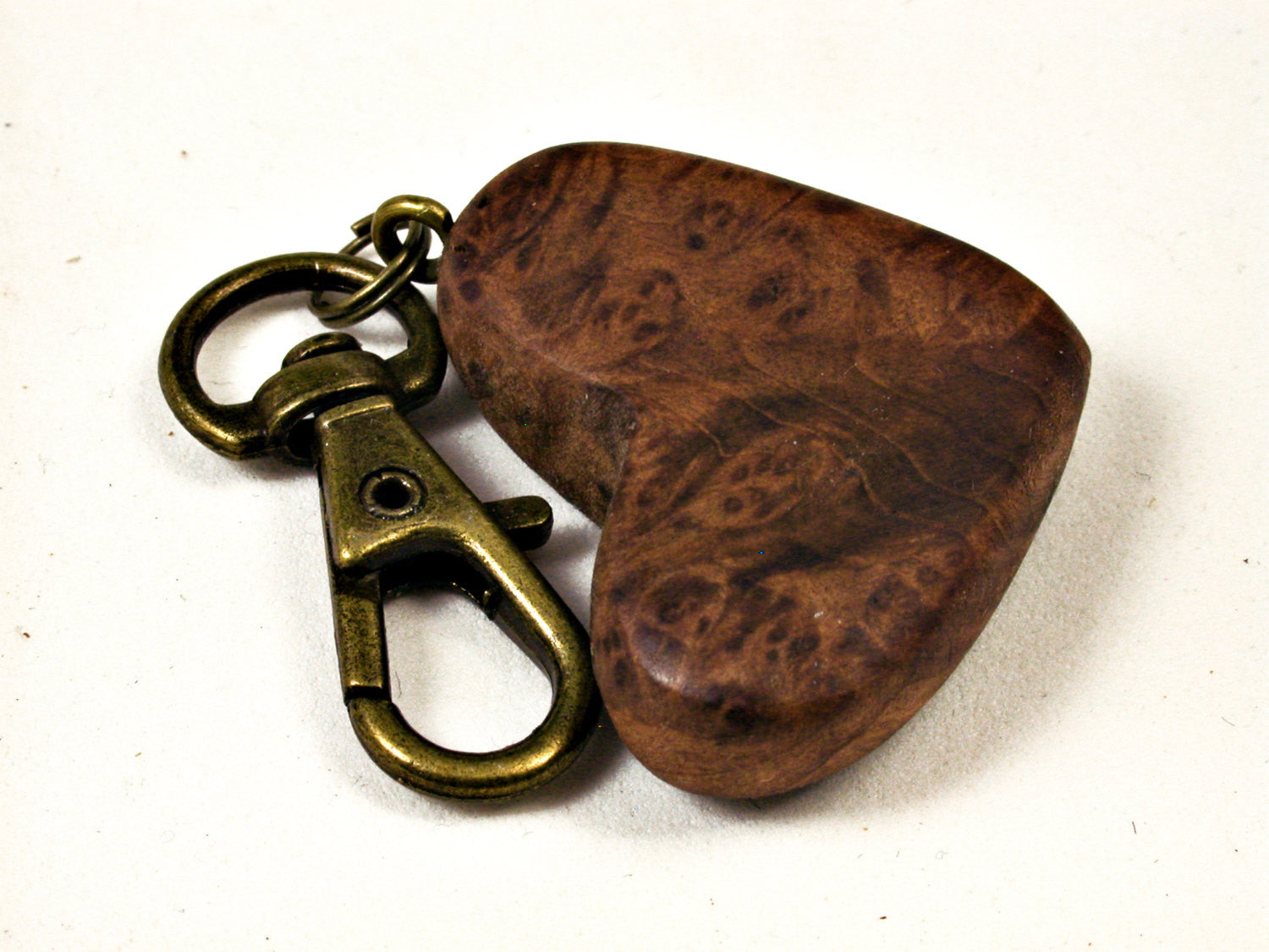 LV-1603 Bay Laurel Burl Wooden Heart Shaped Charm, Keychain, Wedding Favor-HAND CARVED
