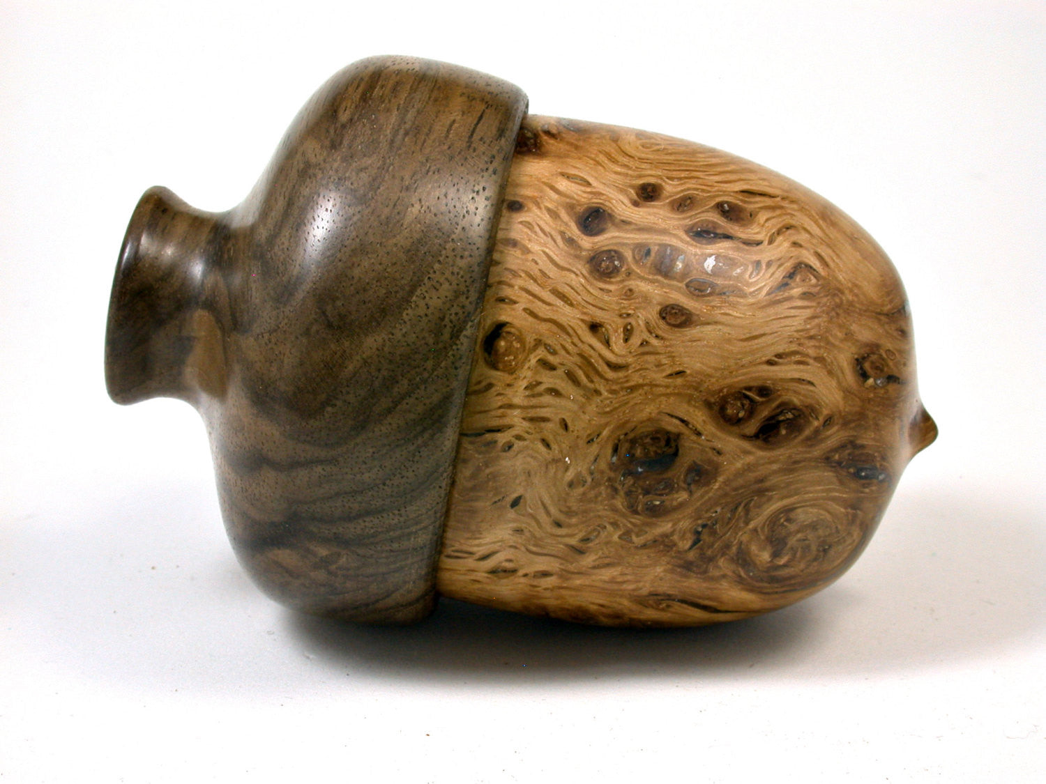 LV-1614 Brown Oak Burl & Walnut Acorn Trinket Box, Keepsakes, Jewelry Box-SCREW CAP
