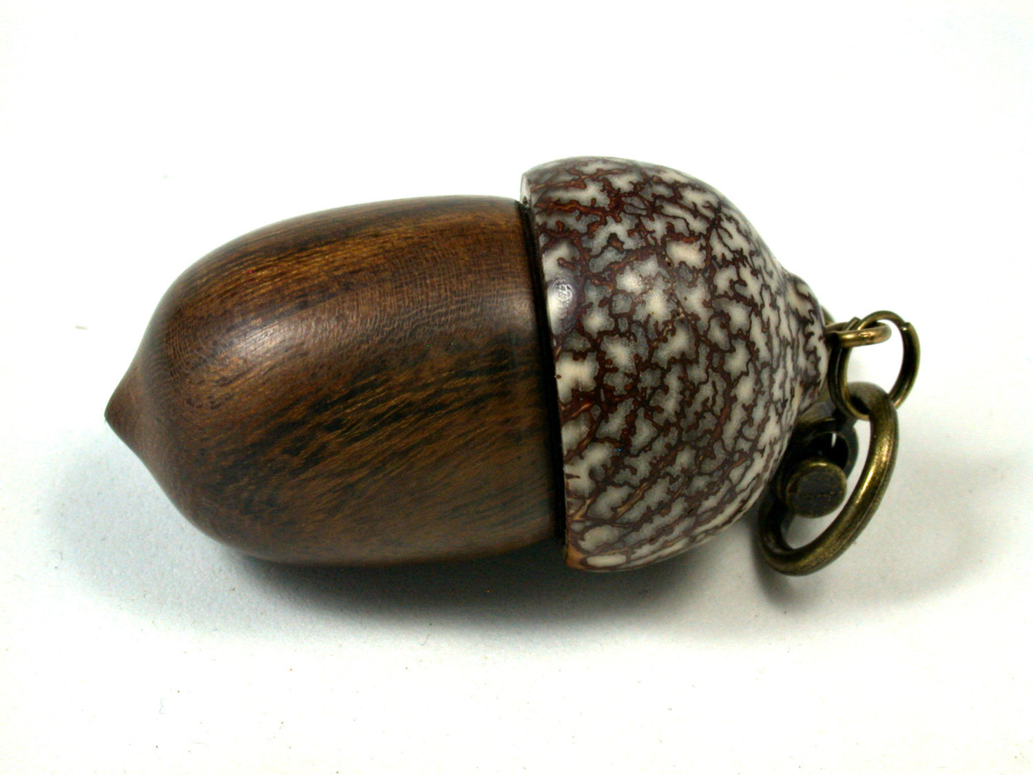 LV-1639 Ironwood & Betelnut Acorn Key Fob, Pill Holder, Secret Compartment-SCREW CAP
