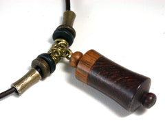 LV-1272 Camatillo & Lignum Vitae Secret Compartment Pendant Necklace, Pill Fob, Cremation Jewelry -SCREW CAP