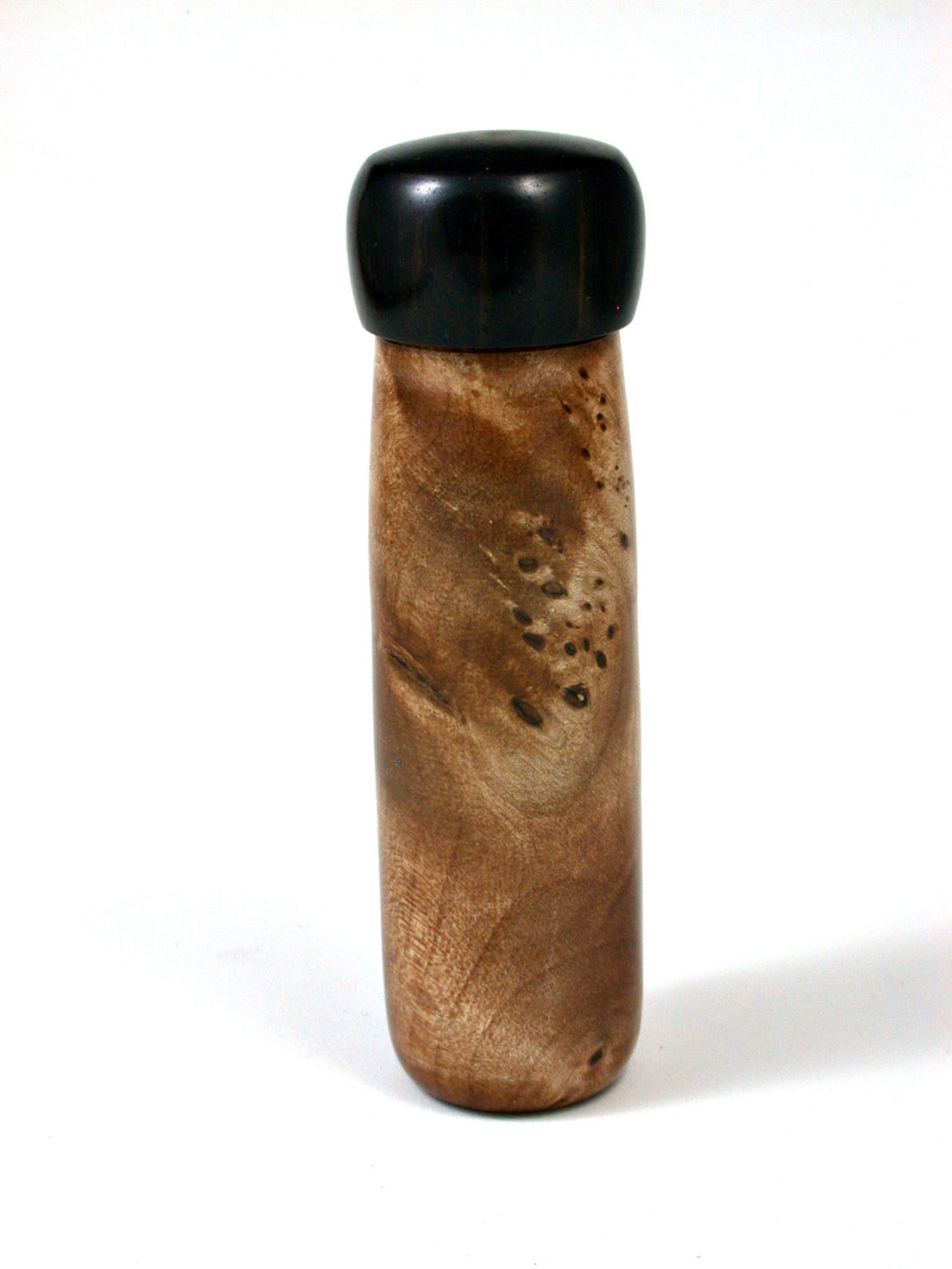 LV-1633 Sycamore Burl & Mun Ebony Pill Box, Snuff Box, Toothpick Holder, Needle Case-SCREW CAP