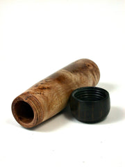LV-1633 Sycamore Burl & Mun Ebony Pill Box, Snuff Box, Toothpick Holder, Needle Case-SCREW CAP