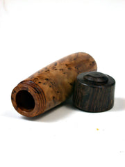 LV-1635 Thuya Burl & Mun Ebony Pill Box, Snuff Box, Toothpick Holder, Needle Case-SCREW CAP
