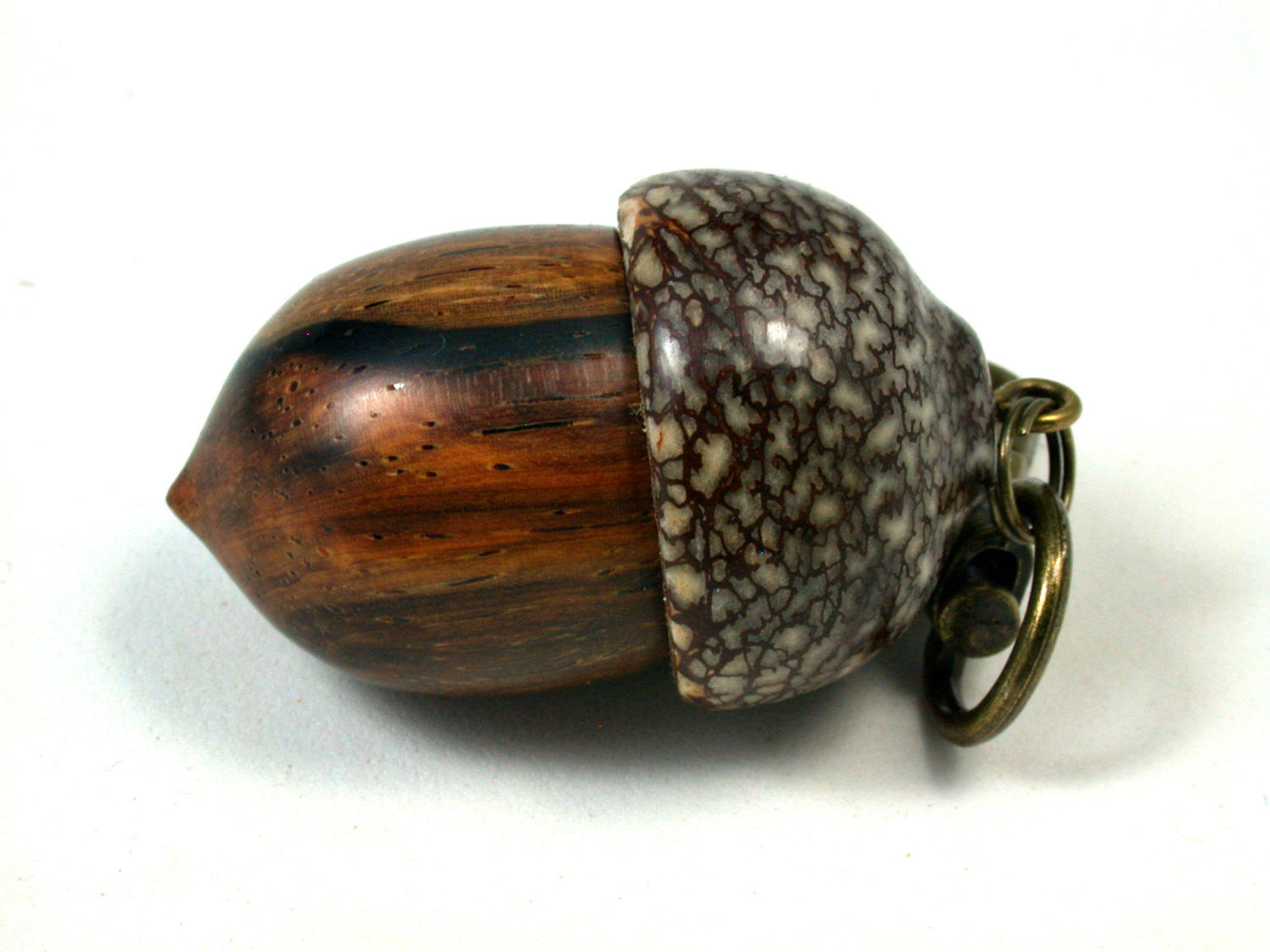 LV-1640 Cocobolo & Betelnut Acorn Key Fob, Pill Holder, Secret Compartment-SCREW CAP