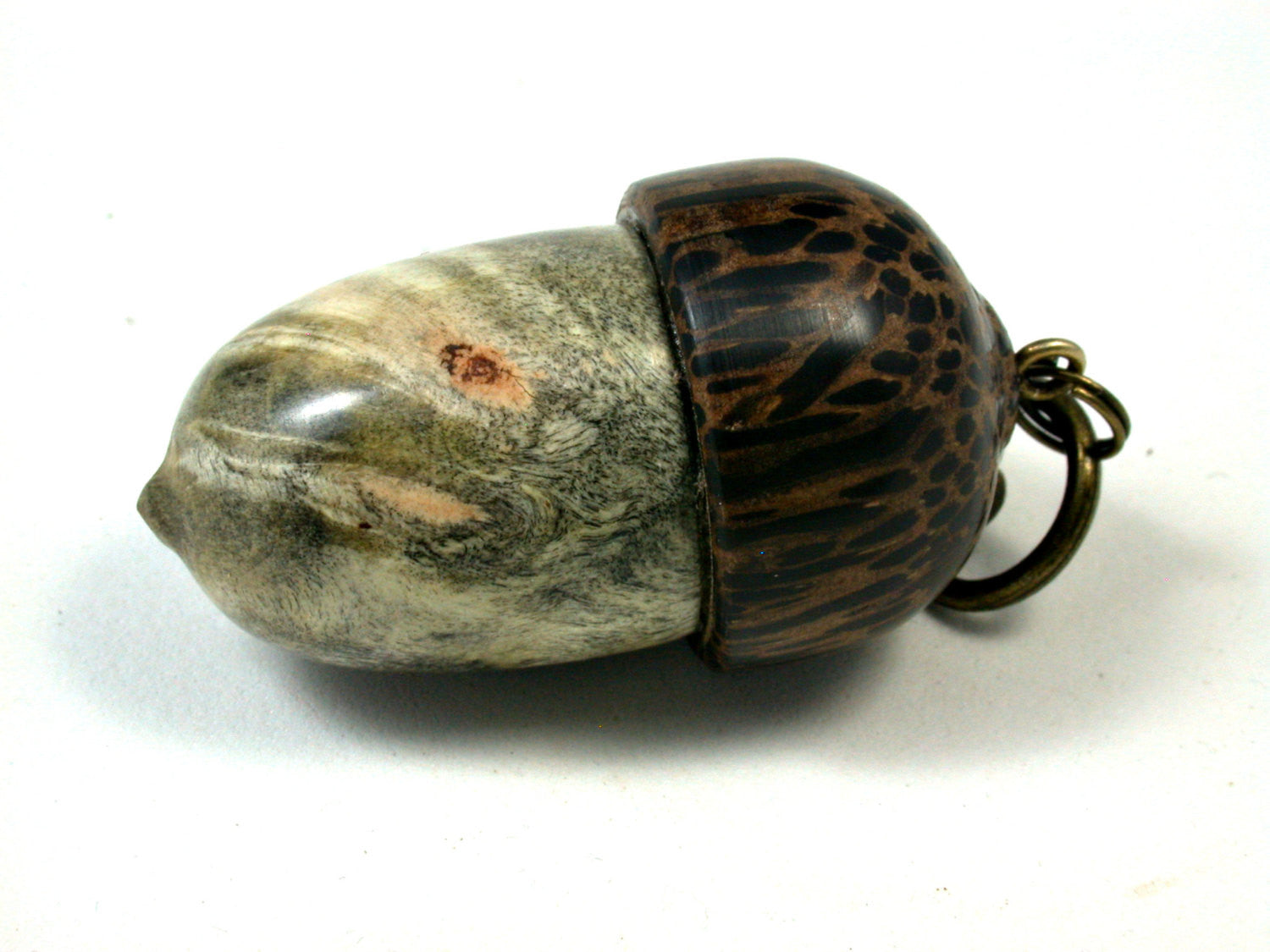 LV-1645 Buckeye Burl & Black Palm Acorn Key Fob, Pill Holder, Secret Compartment-SCREW CAP