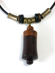 LV-1272 Camatillo & Lignum Vitae Secret Compartment Pendant Necklace, Pill Fob, Cremation Jewelry -SCREW CAP