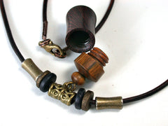 LV-1272 Camatillo & Lignum Vitae Secret Compartment Pendant Necklace, Pill Fob, Cremation Jewelry -SCREW CAP