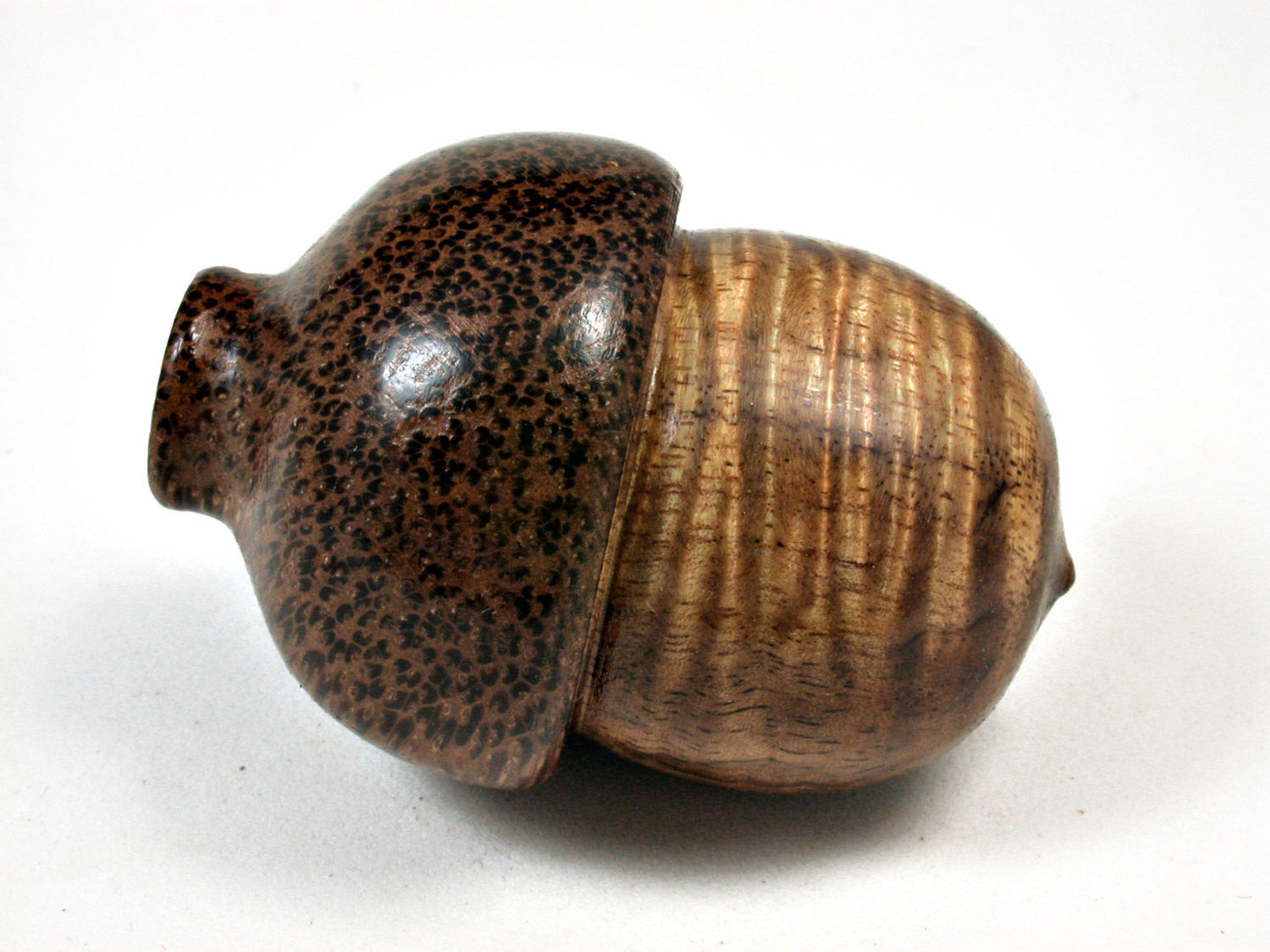 LV-1676 Koa & Coconut Wooden Acorn Trinket Box, Keepsake, Jewelry, Ring Box-SCREW CAP