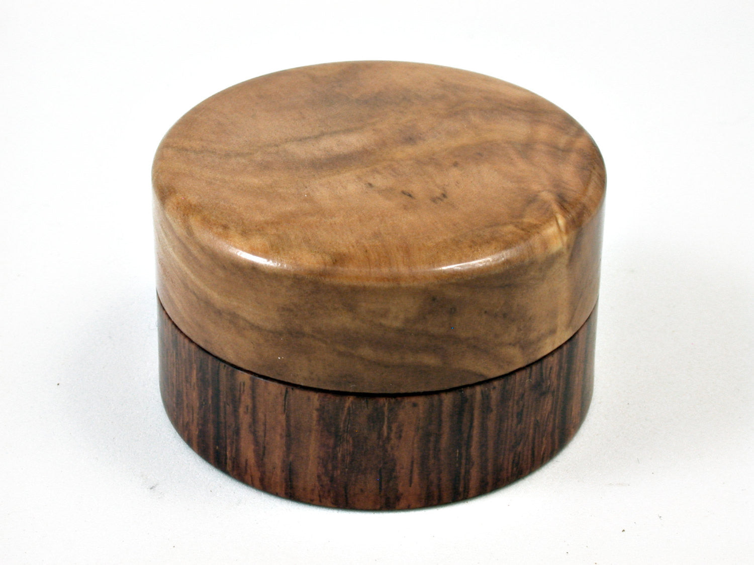 LV-1690 Cocobolo & Olive Burl Wooden Flat Pill Box, Ring Holder, Jewelry Box-SCREW CAP