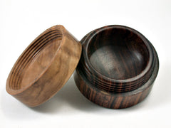 LV-1690 Cocobolo & Olive Burl Wooden Flat Pill Box, Ring Holder, Jewelry Box-SCREW CAP