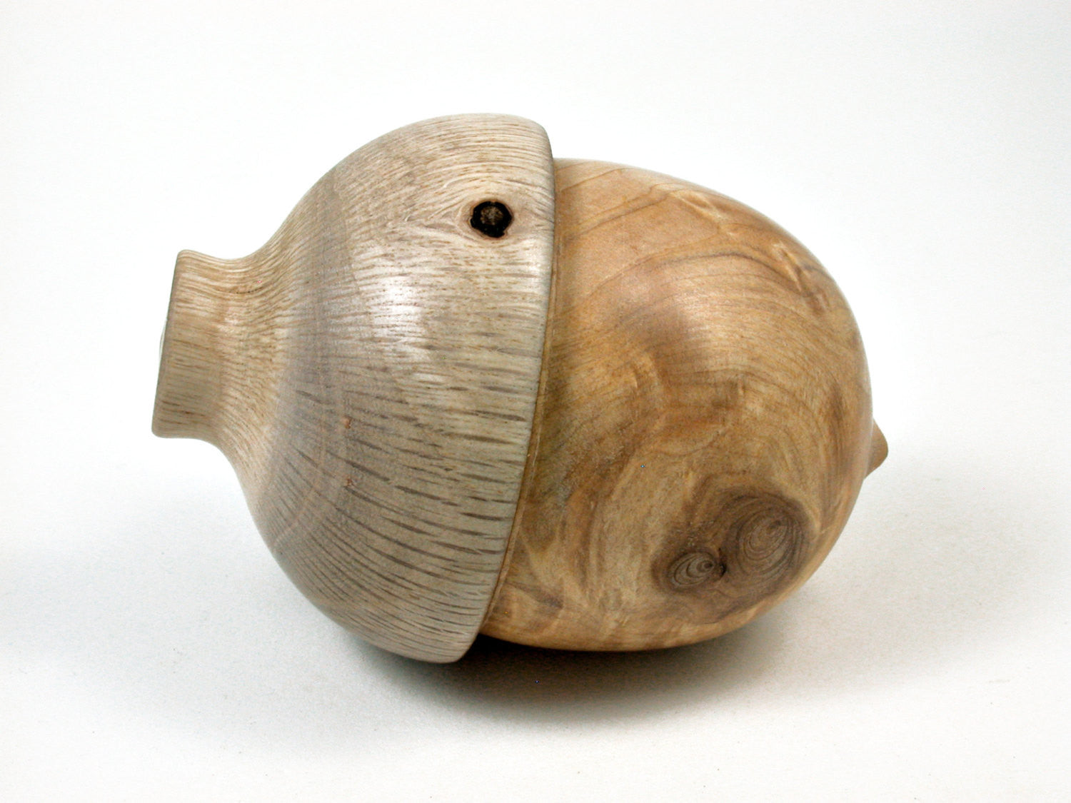 LV-1672 Port Orford Cedar Burl & Live Oak Wooden Acorn Trinket Box, Keepsakes, Jewelry Box-SCREW CAP