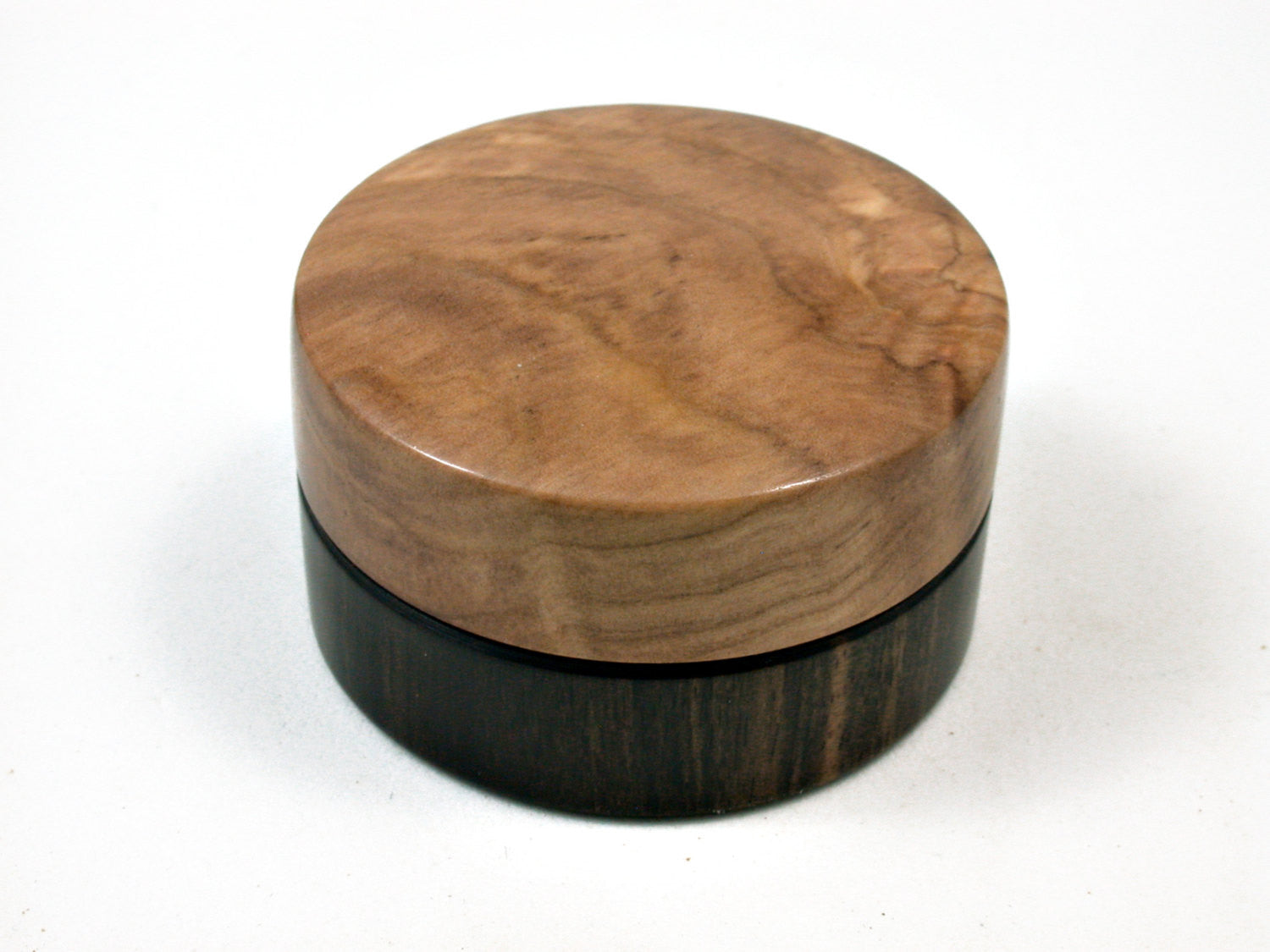 LV-1688 Mun Ebony & Olive Burl Flat Pill Box, Ring Holder, Jewelry Box-SCREW CAP