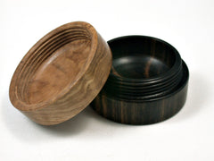 LV-1688 Mun Ebony & Olive Burl Flat Pill Box, Ring Holder, Jewelry Box-SCREW CAP