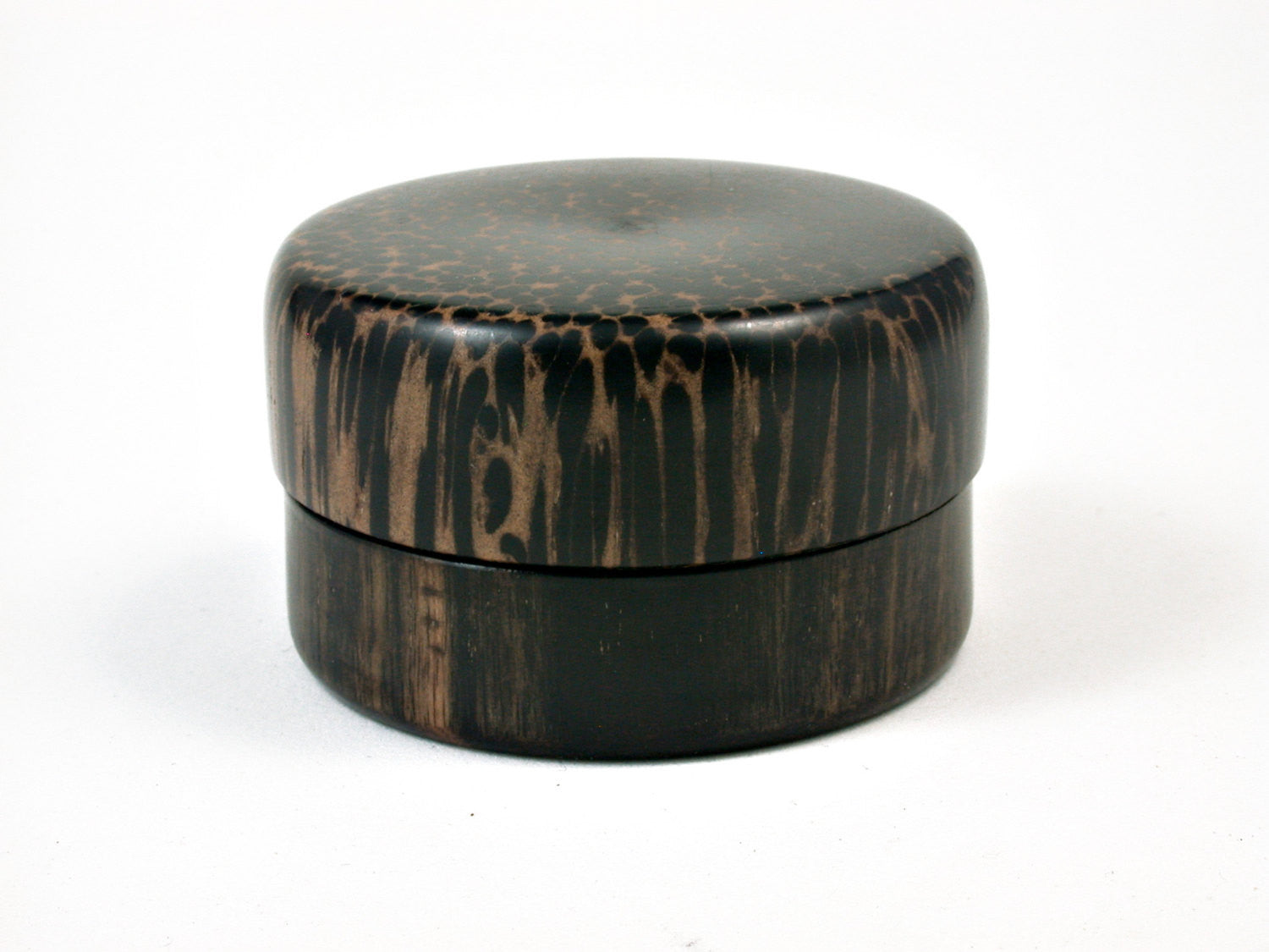 LV-1689 Mun Ebony & Black Palm Wooden Flat Pill Box, Ring Holder, Jewelry Box-SCREW CAP