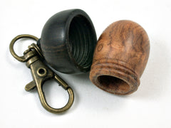 LV-1695 Amboyna Burl & Mun Ebony Acorn Key Fob, Pill Holder, Memorial Pendant-SCREW CAP