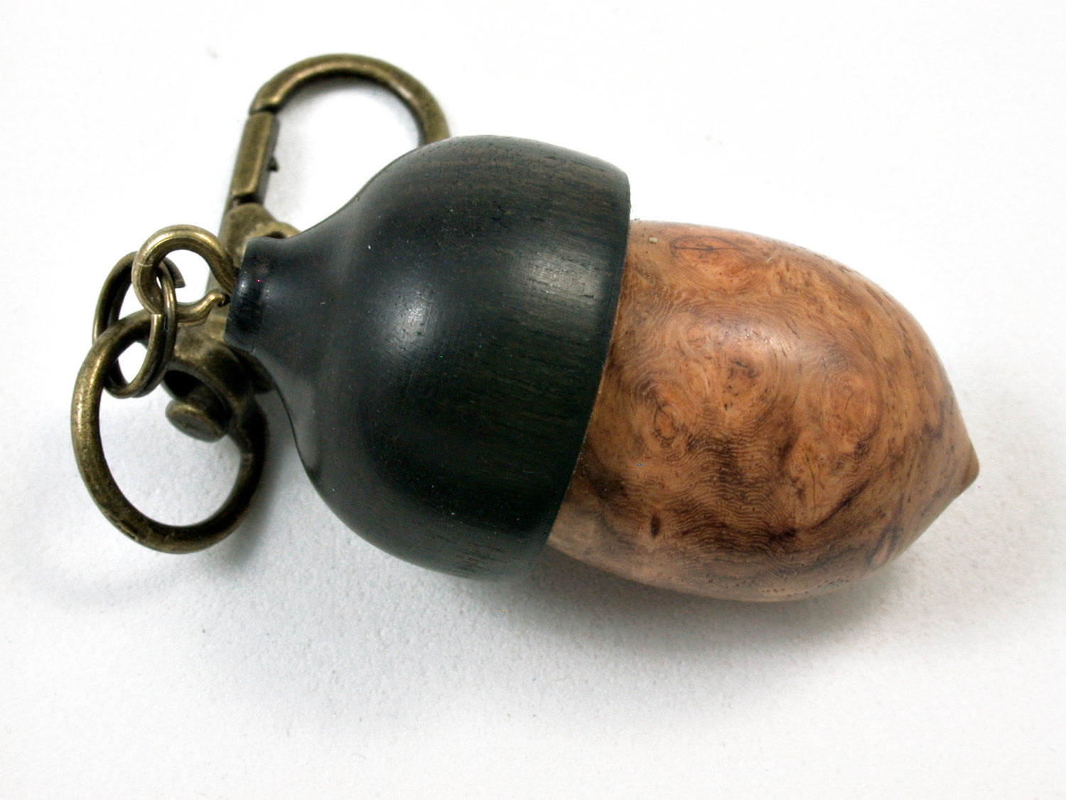 LV-1695 Amboyna Burl & Mun Ebony Acorn Key Fob, Pill Holder, Memorial Pendant-SCREW CAP
