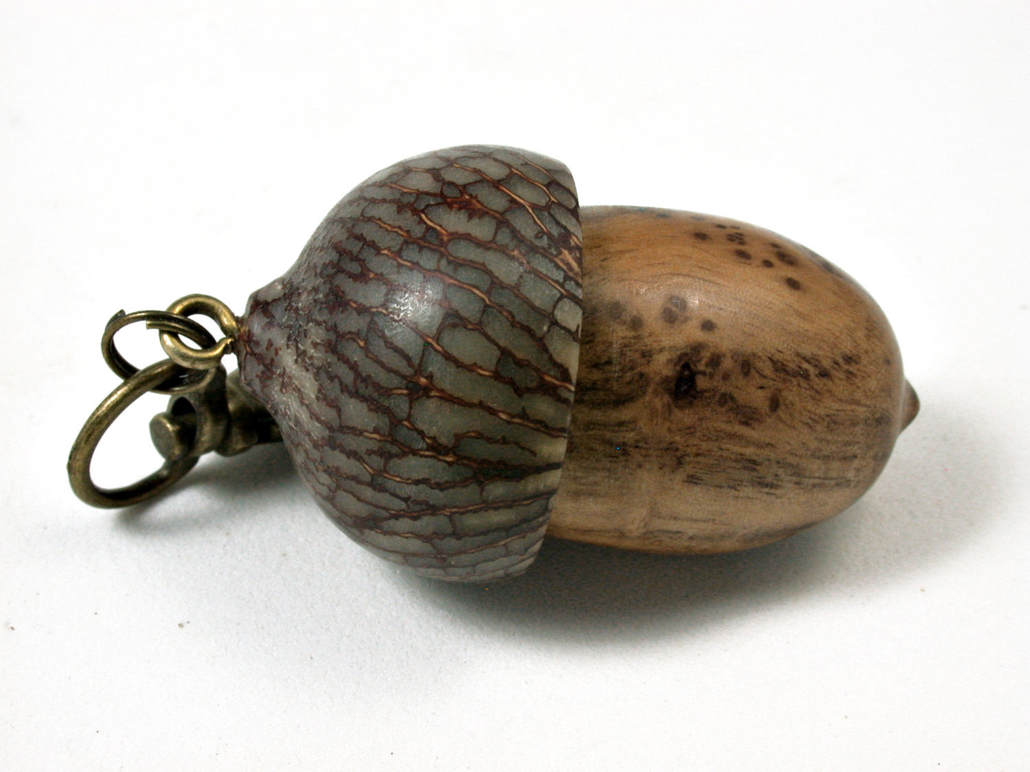 LV-1719 Olive Burl & Betelnut Acorn Key Fob, Pill Holder, Cash Stash-SCREW CAP
