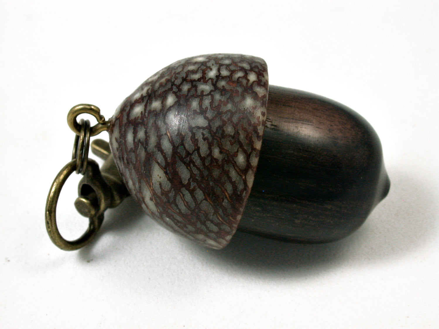 LV-1720 Mun Ebony & Betelnut Acorn Key Fob, Pill Holder, Cash Stash-SCREW CAP