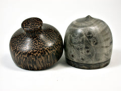 LV-1787 Buckeye Burl & Black Palm Hand Turned Wooden Acorn Trinket Box, Keepsakes, Jewelry Box-SCREW CAP