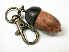 LV-1702 Amboyna Burl & Ebony Acorn Key Fob, Pill Holder, Memorial Pendant-SCREW CAP