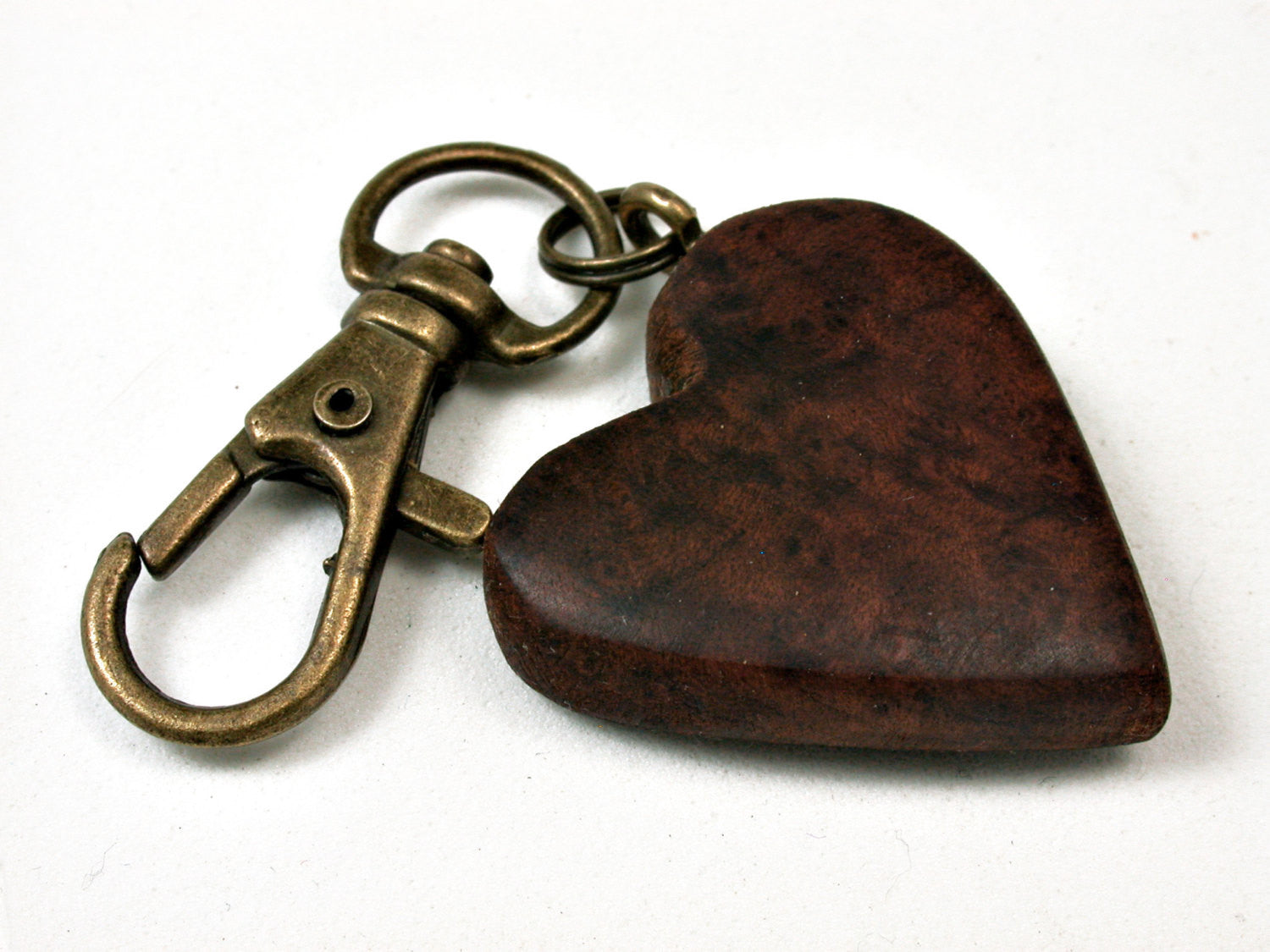 LV-1758 Manzanita Burl Wooden Heart Shaped Charm, Keychain, Wedding Favor-HAND CARVED