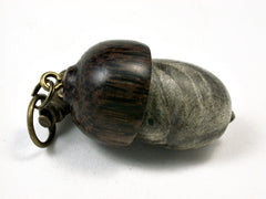 LV-1865 Buckeye Burl & Black Palm Acorn Pendant Charm, Pill Holder, Cash Stash-SCREW CAP