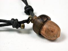 LV-1869 Amboyna Burl & Ironwood Acorn Bag Charm, Pill Holder, Memorial Pendant-SCREW CAP