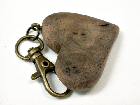 LV-1740 Black Walnut Burl Wooden Heart Shaped Charm, Keychain, Wedding Favor-HAND CARVED
