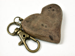 LV-1740 Black Walnut Burl Wooden Heart Shaped Charm, Keychain, Wedding Favor-HAND CARVED