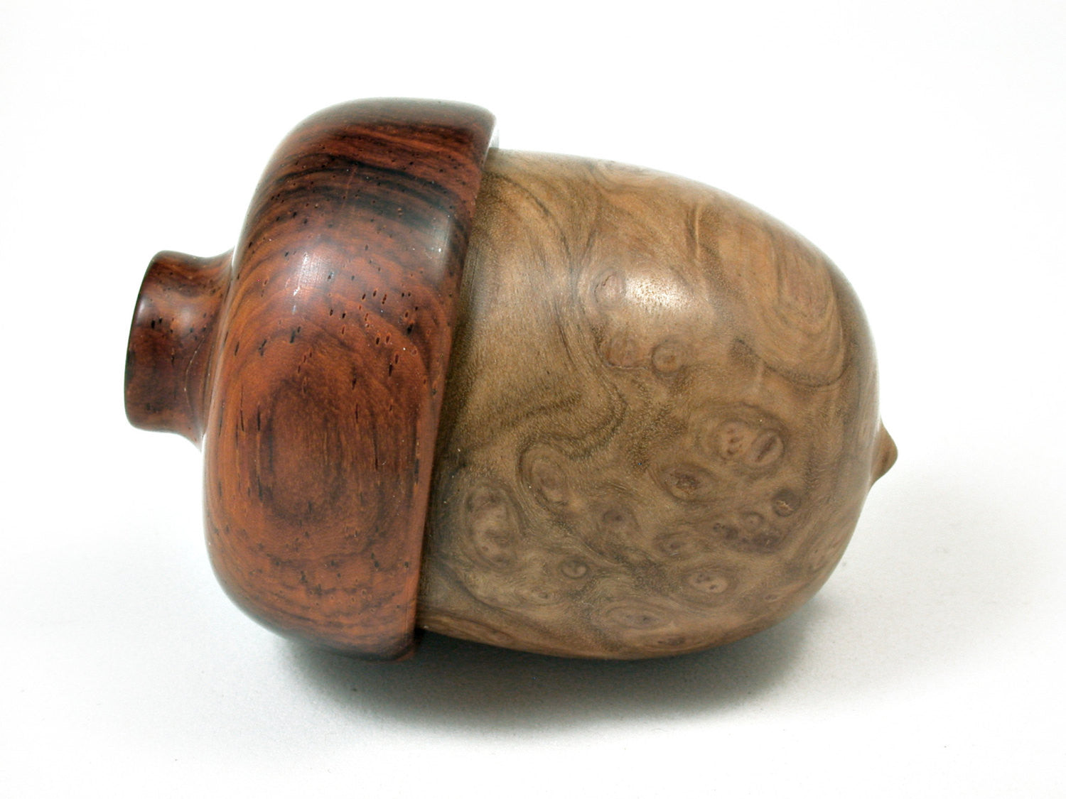 LV-1921 York Gum Burl & Cocobolo Wooden Acorn Trinket Box, Keepsake, Jewelry Box-SCREW CAP