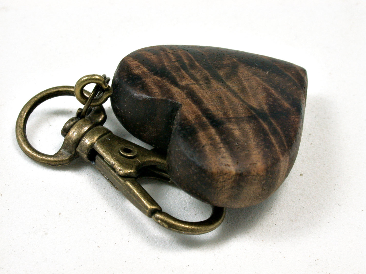 LV-1894 Curly Hawaiian Koa Wooden Heart Shaped Charm, Keychain, Wedding Favor-HAND CARVED
