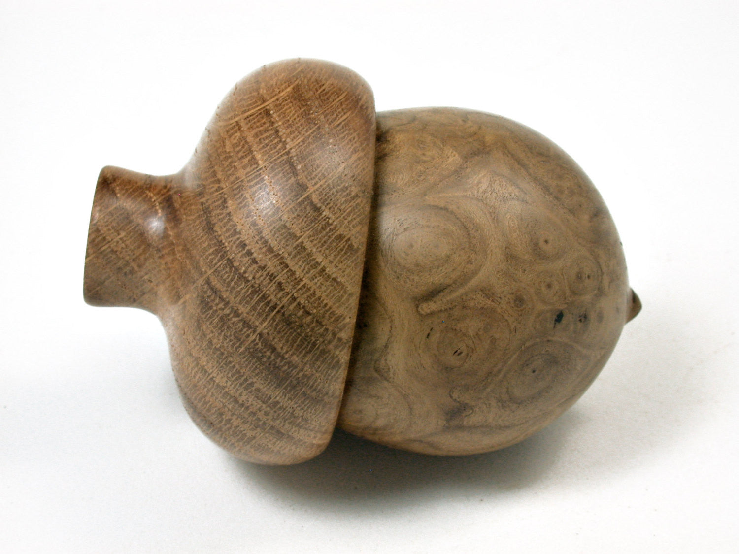 LV-1945 Russian Olive Burl & Brown Oak Wooden Acorn Ring Box, Pill Box, Gift Box-SCREW CAP