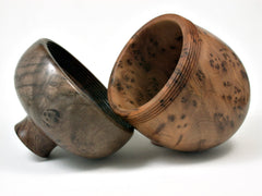 LV-1953 Acorn Box from Thuya Burl & Black Walnut Burl with Screw-on Cap -LARGE
