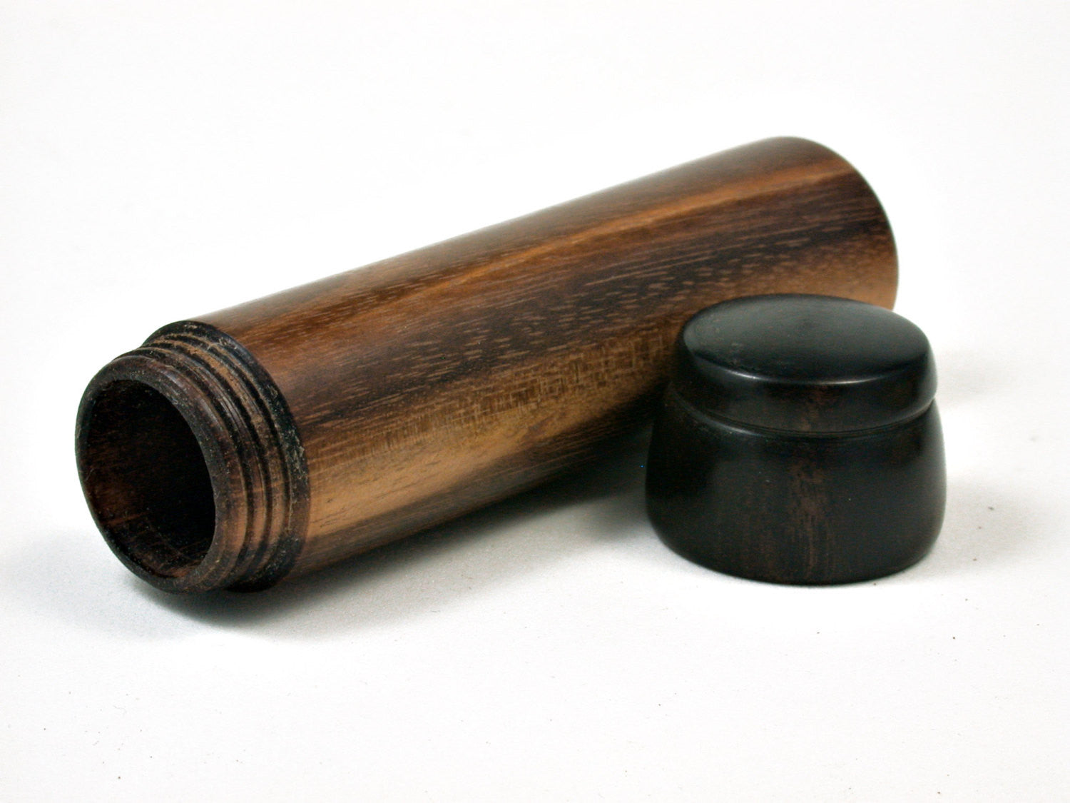 LV-1966 Slim Pill Box, Toothpick Holder, Needle Case from Tigerwood & Mun Ebony -SCREW CAP
