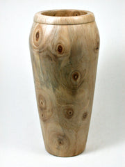 LV-1980  Extremely Knotty Italian Stone Pine Hand Turned Wooden Weed Pot, Tall Vase, Vessel