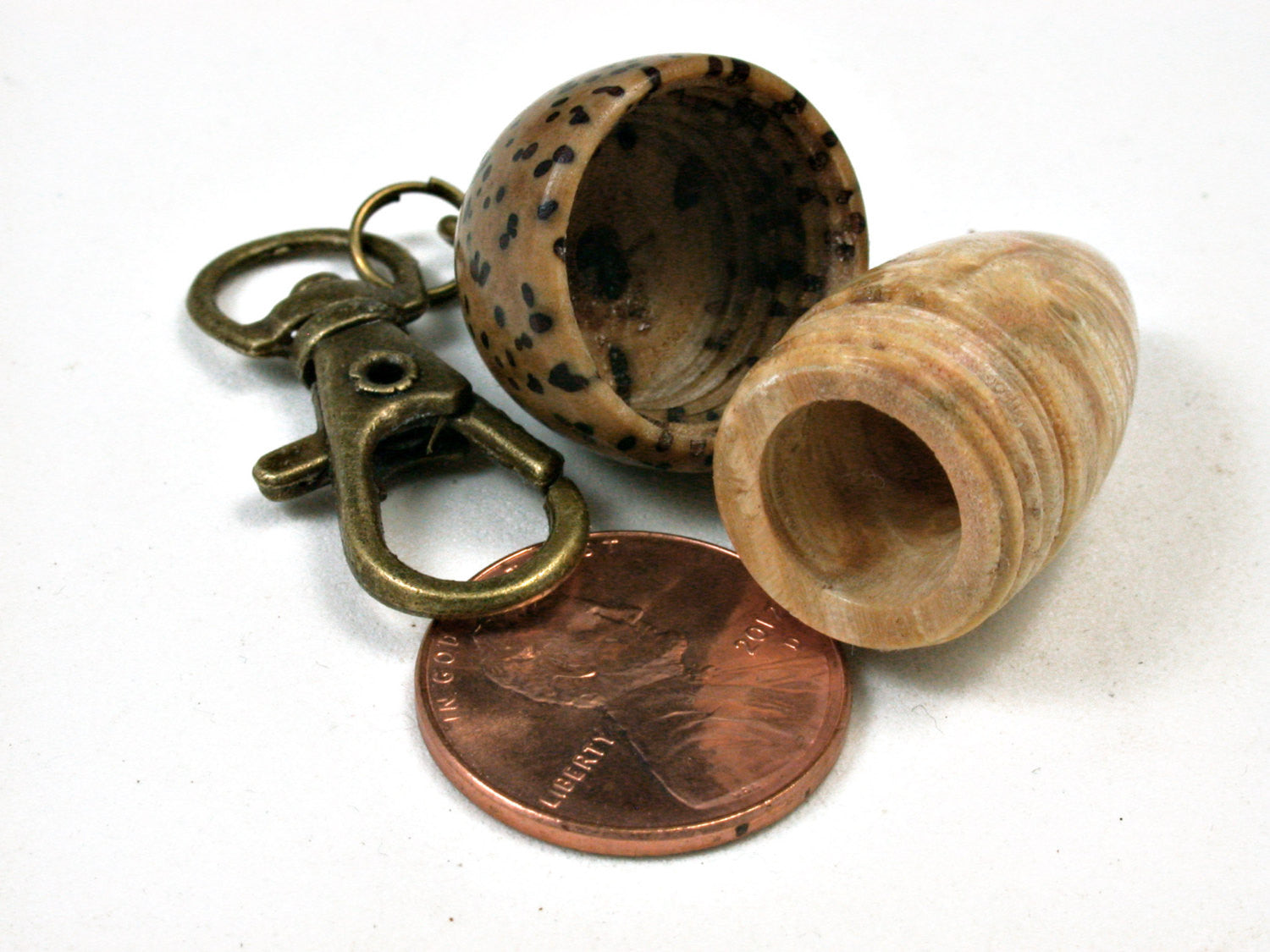 LV-1970 Box Elder Burl & Palm Nut Wooden Acorn Pendant, Charm, Pill Holder-SCREW CAP
